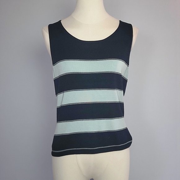 Tahari Arthur S Levine Sweaters - TAHARI - Size 4 Black & Mint Striped Sleeveless Sweater